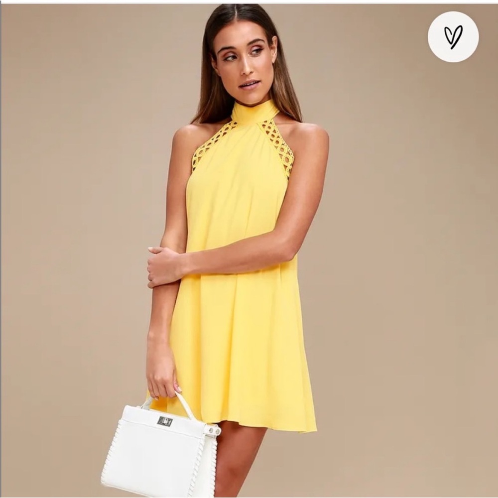 Yellow Halter Neck Sleeveless Mini Sundress